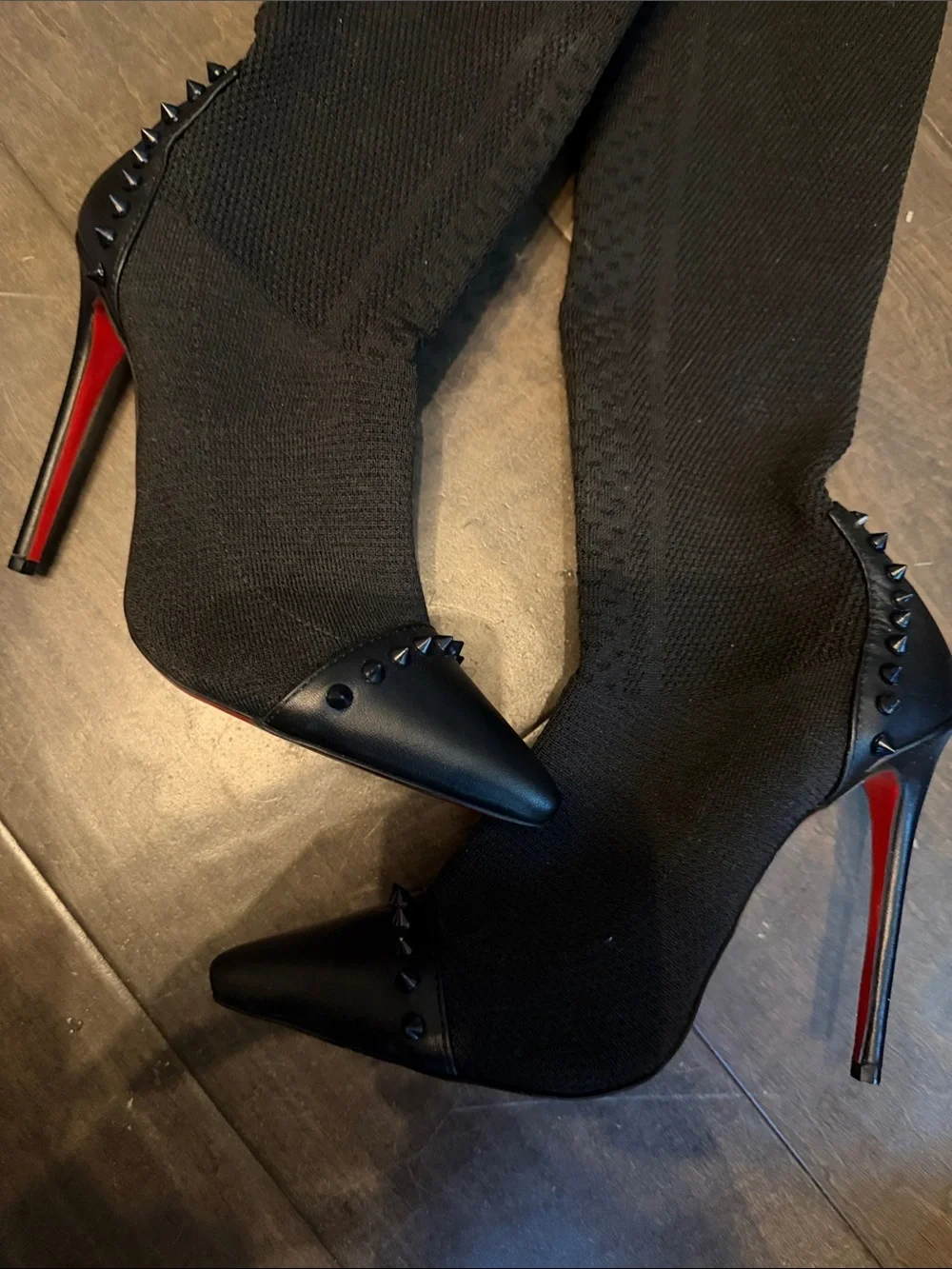 Red bottoms Black Knee-High Stiletto Boot with Red Sole inspired